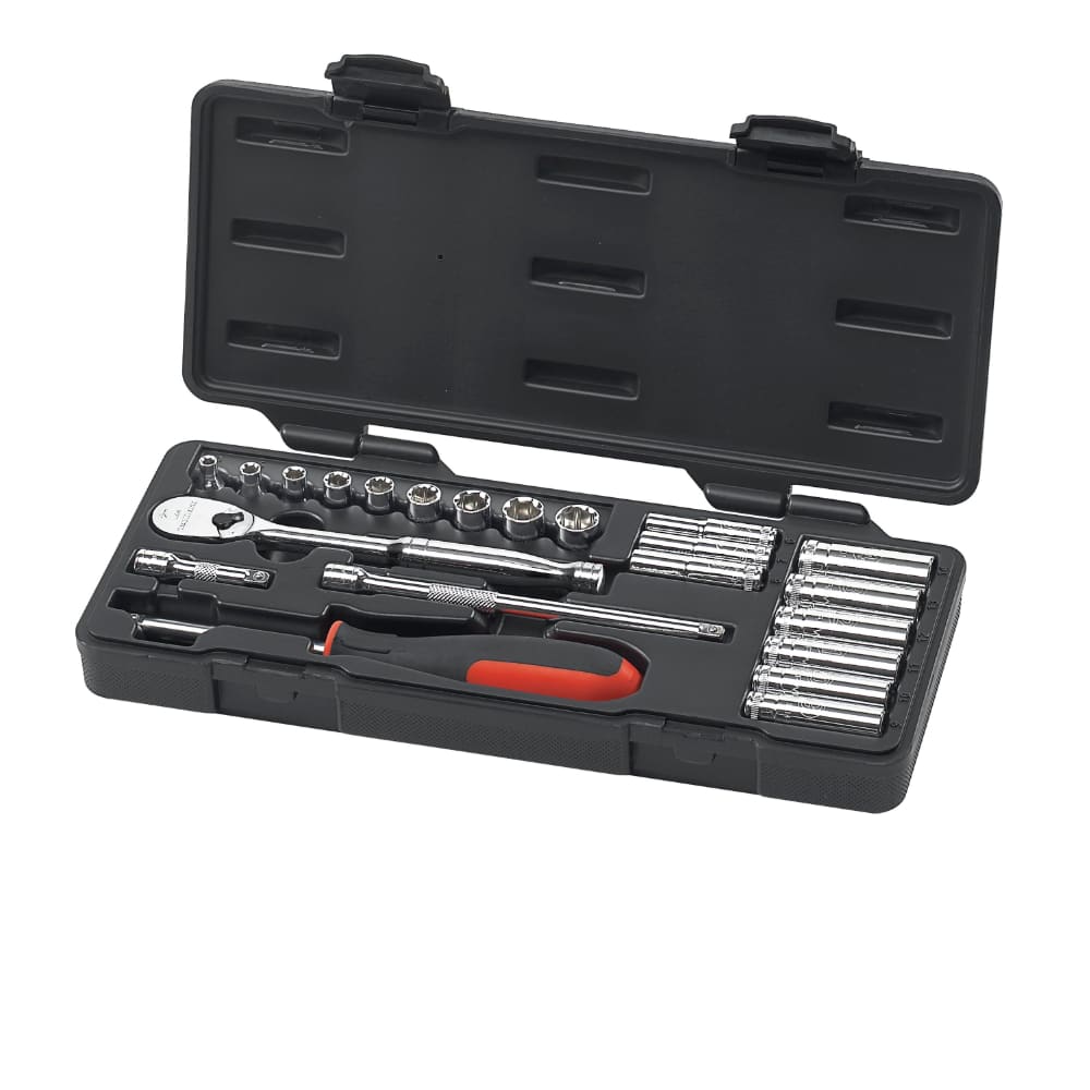 GearWrench 80327 22 Pc. 1/4″ Drive 6 & 12 Point Standard & Deep Metric Mechanics Tool Set