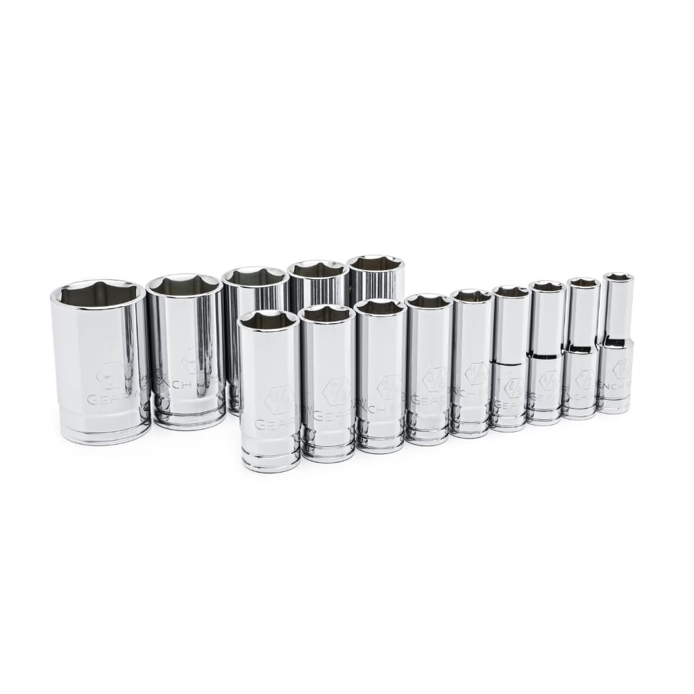 GearWrench 80733 14 Pc. 1/2″ Drive 6 Point Deep SAE Socket Set