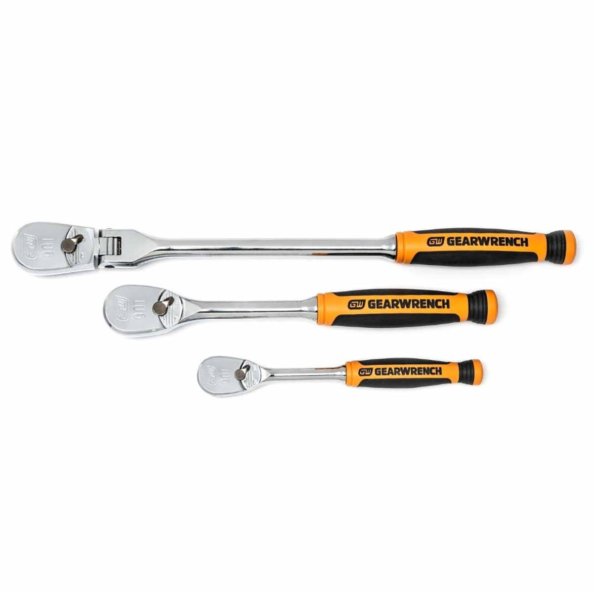 GearWrench 81203T 3 Pc. 1/4″ & 3/8″ Drive 90-Tooth Dual Material Teardrop Ratchet Set