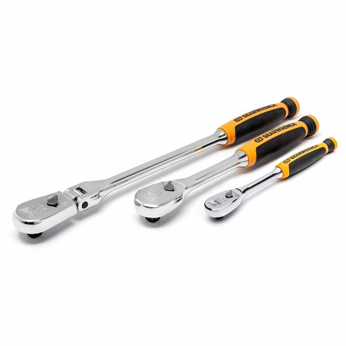GearWrench 81203T 3 Pc. 1/4″ & 3/8″ Drive 90-Tooth Dual Material Teardrop Ratchet Set