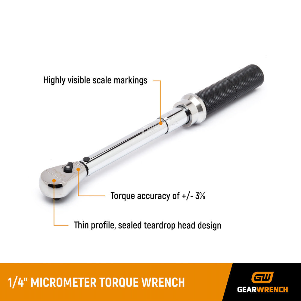 GearWrench 85060M 1/4″ Drive Micrometer Torque Wrench 30-200 in-lb.
