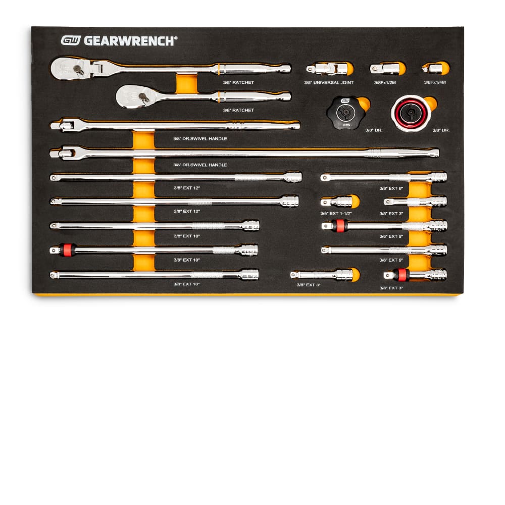 GearWrench 86521 21 Pc. 3/8″ 90-Tooth Ratchet & Drive Tool Set with EVA Foam Tray