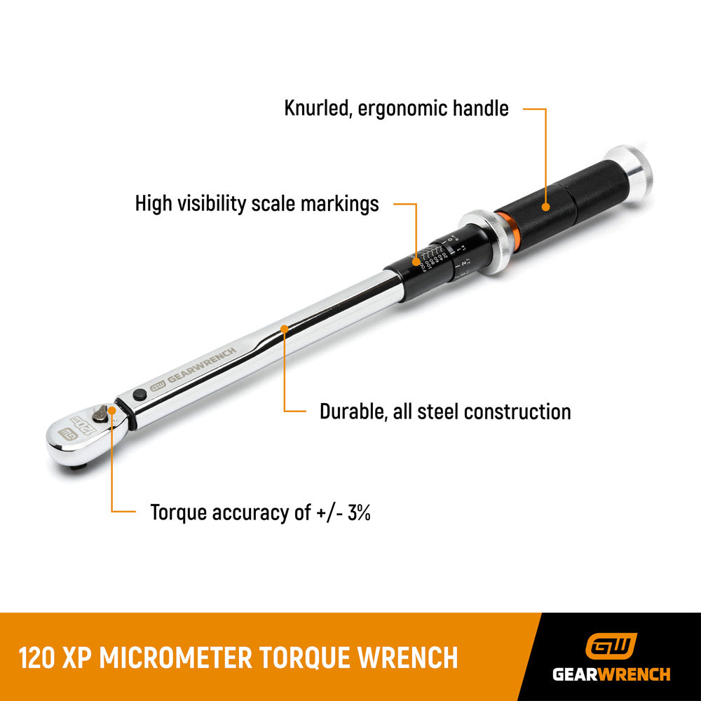 GearWrench 85171 1/4″ Drive 120XP Micrometer Torque Wrench 30-200 in/lbs.