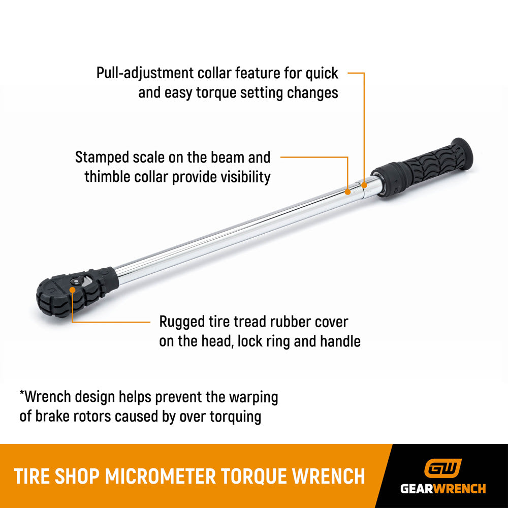 GearWrench 85088M 1/2″ Drive Tire Shop Micrometer Torque Wrench 30-250 ft/lbs.