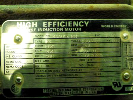 Toshiba Fan Motors – 15 HP