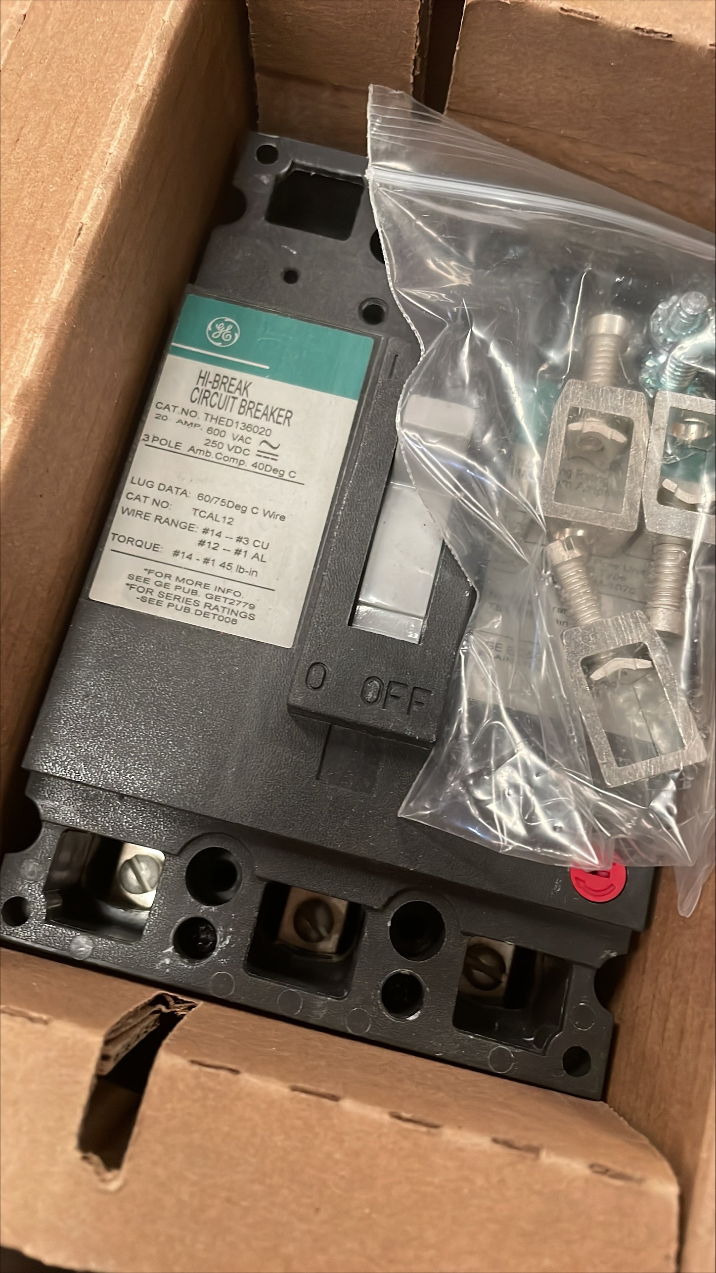 General Electric THED136020 3 Pole Circuit Breaker – New Surplus